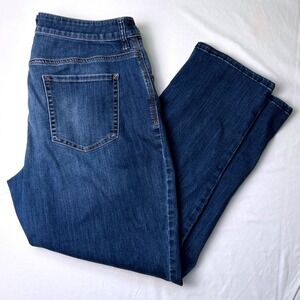 Chicos Platinum Jeans Womens Size 14 Skimmer High Rise Straight Leg Dark Wash